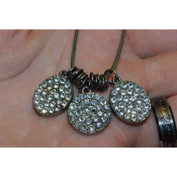 Casual Glam Triple Rhinestone Medallion Silver Tone Necklace - Picture 2 of 6